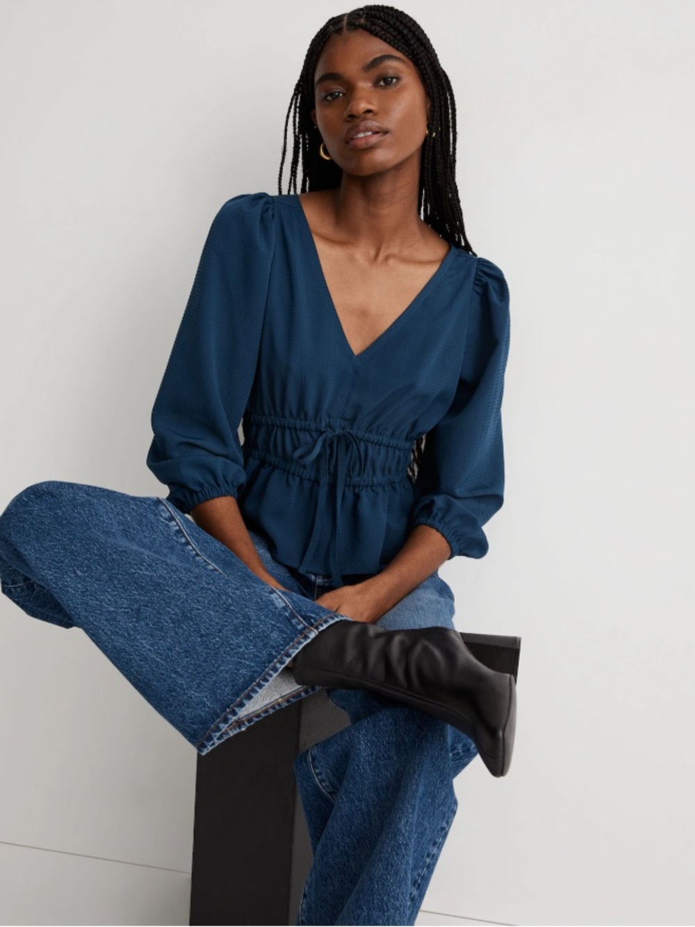 NWOT Madewell Seersucker V-Neck Peplum Renaissance Craftsman Blue Size Small - Picture 7 of 13